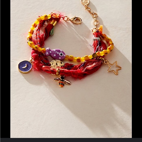 Free People Alina Charm Bracelet Red Yellow Beaded NWT - Picture 1 of 3